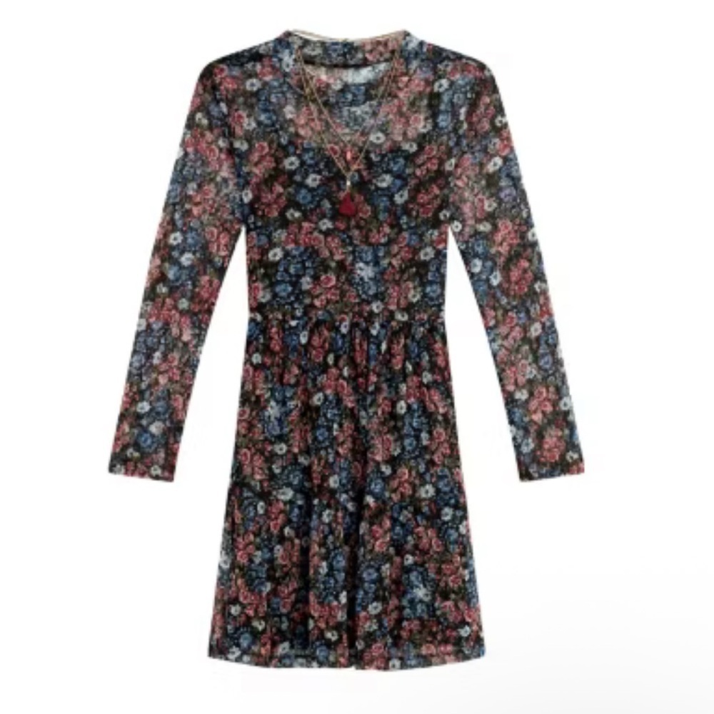 NWT- Knitworks Black, Pink & Blue Floral Dress Size 12 Girls - Picture 7 of 7